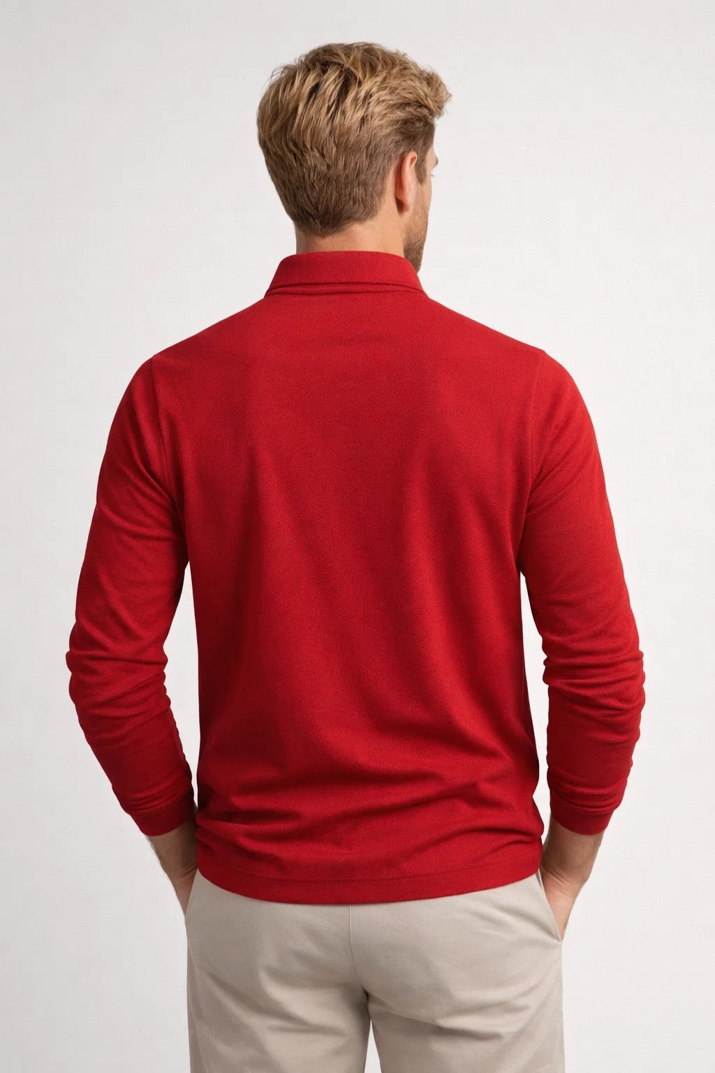 Men long sleeve polo shirt slim fit with classic polo collar