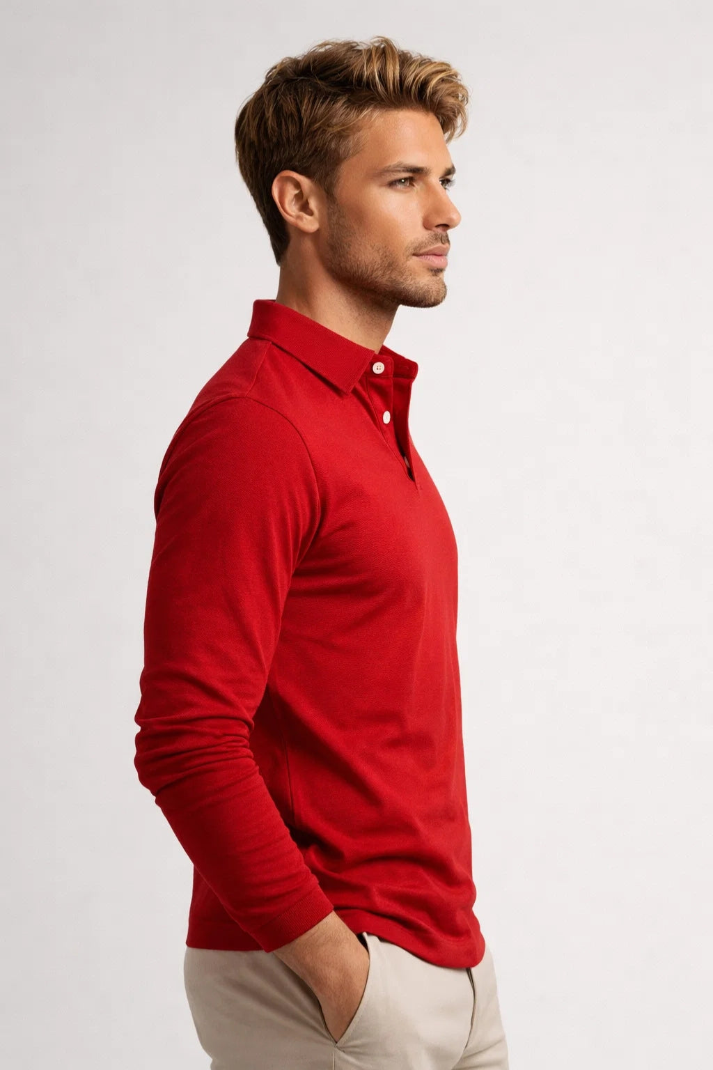 Men long sleeve polo shirt slim fit with classic polo collar