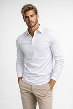 Men long sleeve polo shirt slim fit with classic polo collar