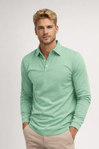 Men long sleeve polo shirt slim fit with classic polo collar