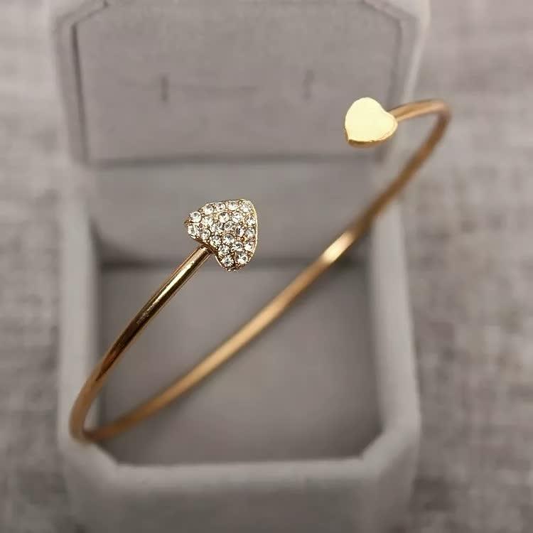 Women's double heart bracelet in gold and silver, minimalist gift jewelry