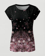 Women's summer blouse with watercolor floral print, asymmetric hem and relaxed loose fit