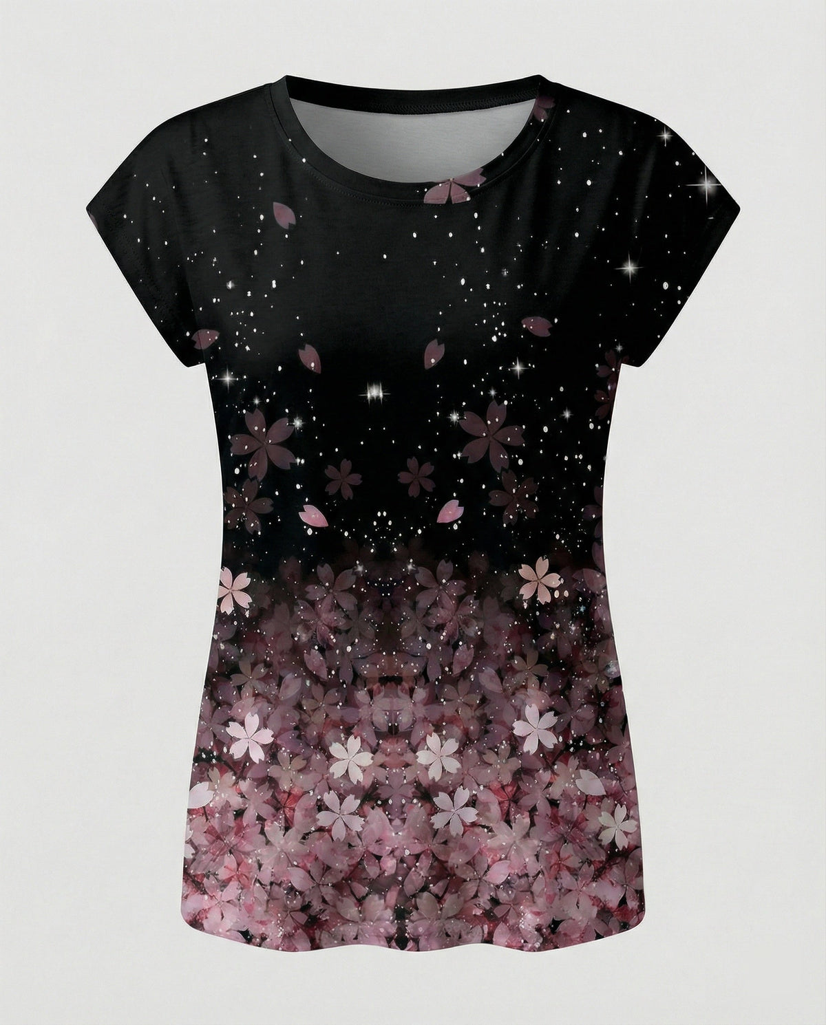 Women's summer blouse with watercolor floral print, asymmetric hem and relaxed loose fit