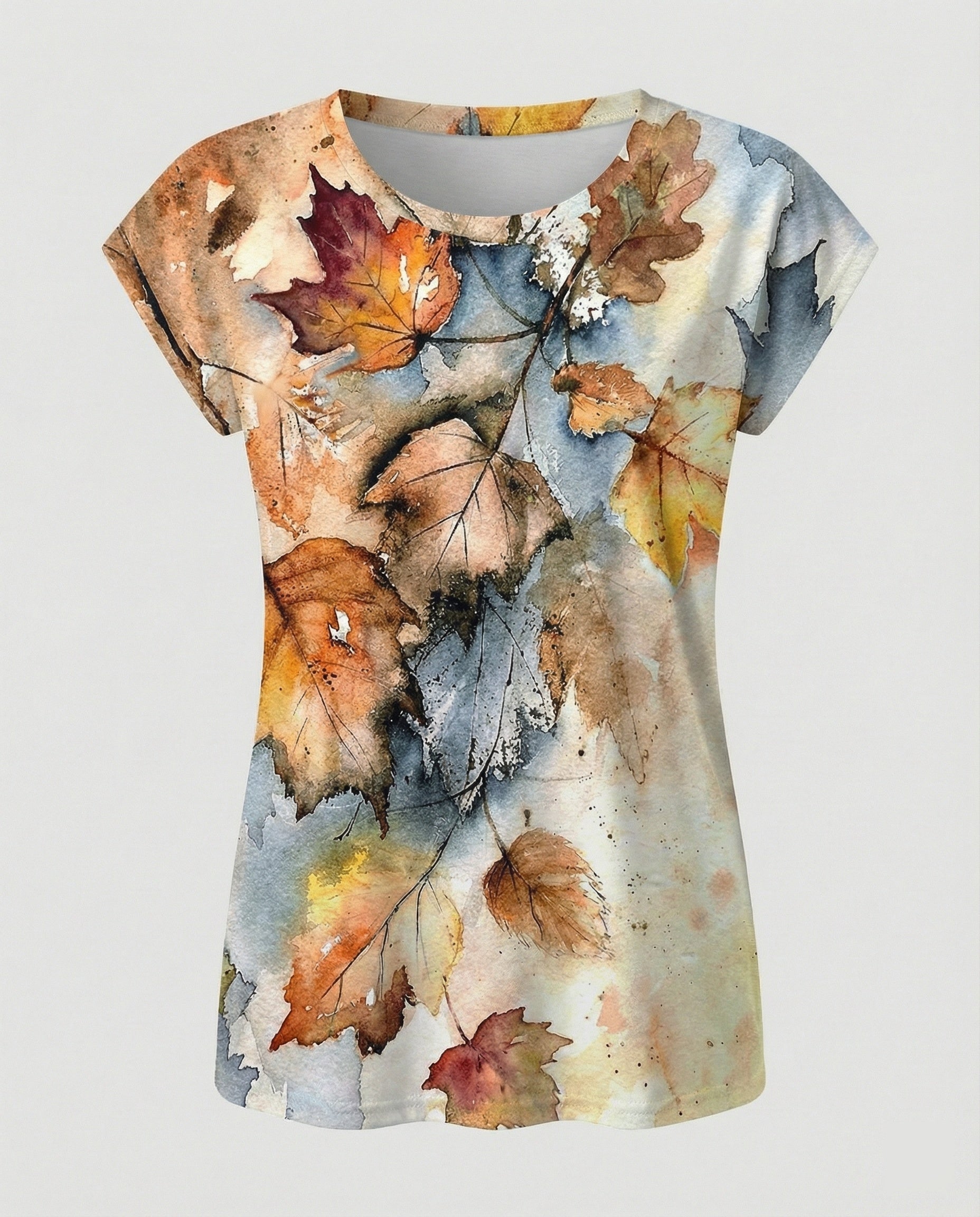 Women's summer blouse with watercolor floral print, asymmetric hem and relaxed loose fit