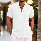 Men short sleeve shirt grandad collar relaxed fit casual summer