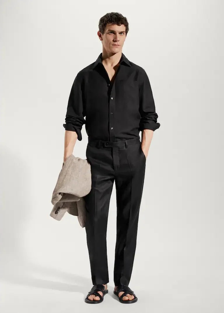 Men's cotton-linen shirt straight fit, breathable lightweight summer shirt