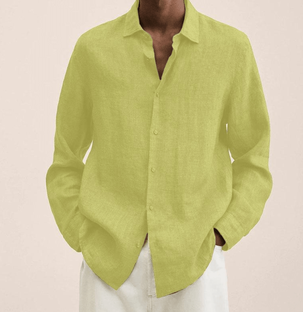 Men's cotton-linen shirt straight fit, breathable lightweight summer shirt