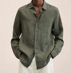 Men's cotton-linen shirt straight fit, breathable lightweight summer shirt
