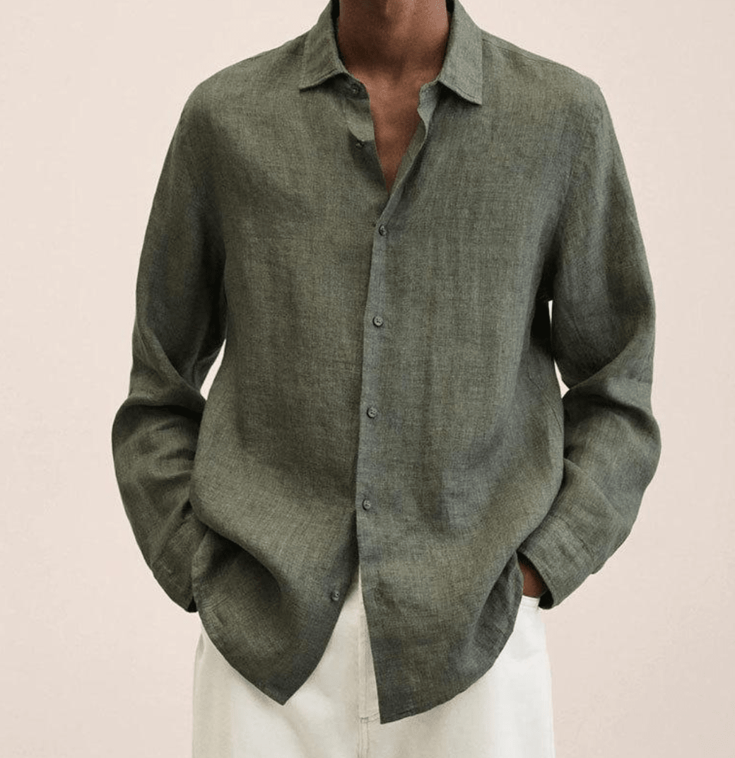 Men's cotton-linen shirt straight fit, breathable lightweight summer shirt