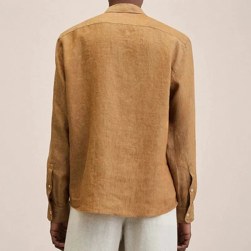 Men's cotton-linen shirt straight fit, breathable lightweight summer shirt