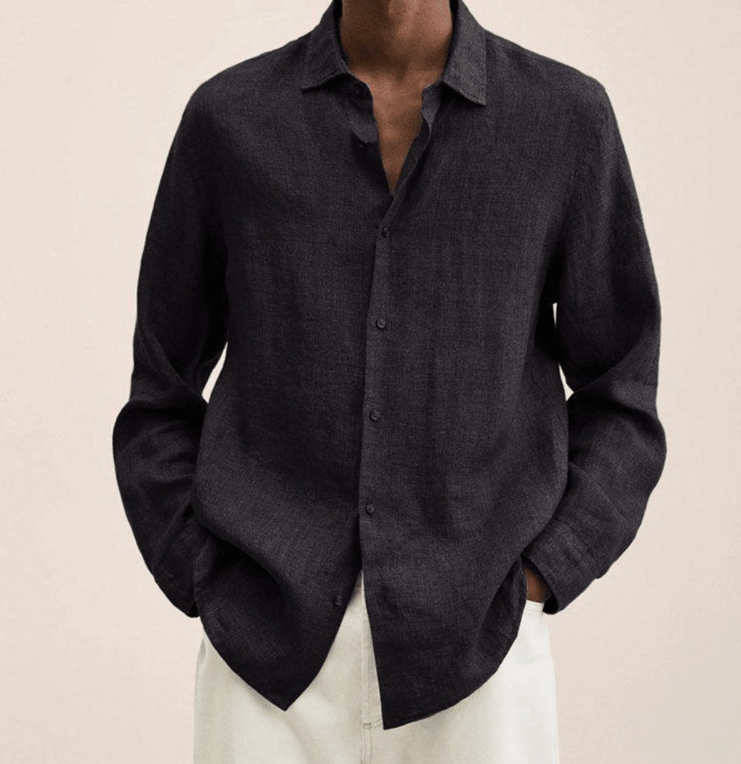 Men's cotton-linen shirt straight fit, breathable lightweight summer shirt