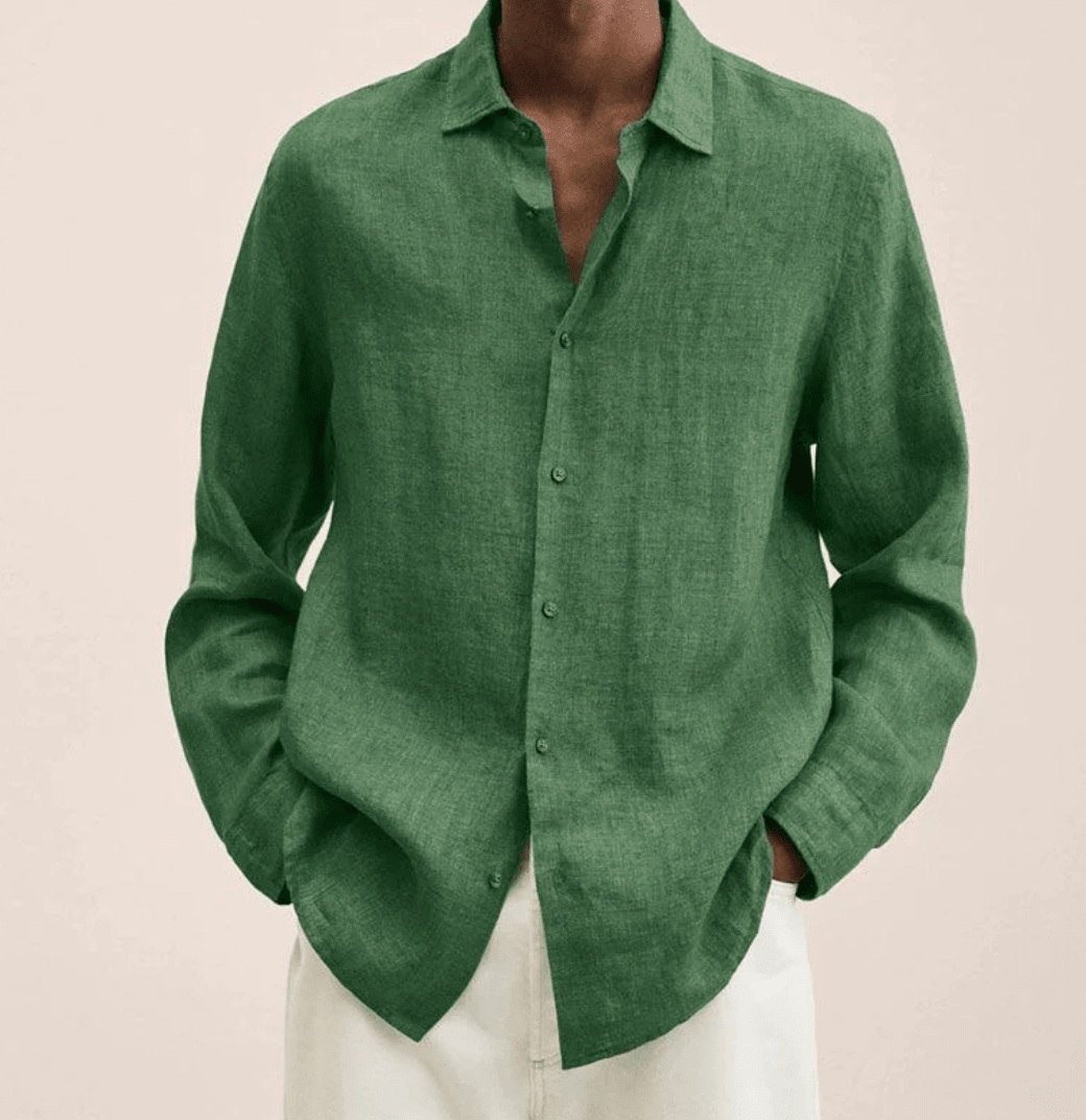 Men's cotton-linen shirt straight fit, breathable lightweight summer shirt