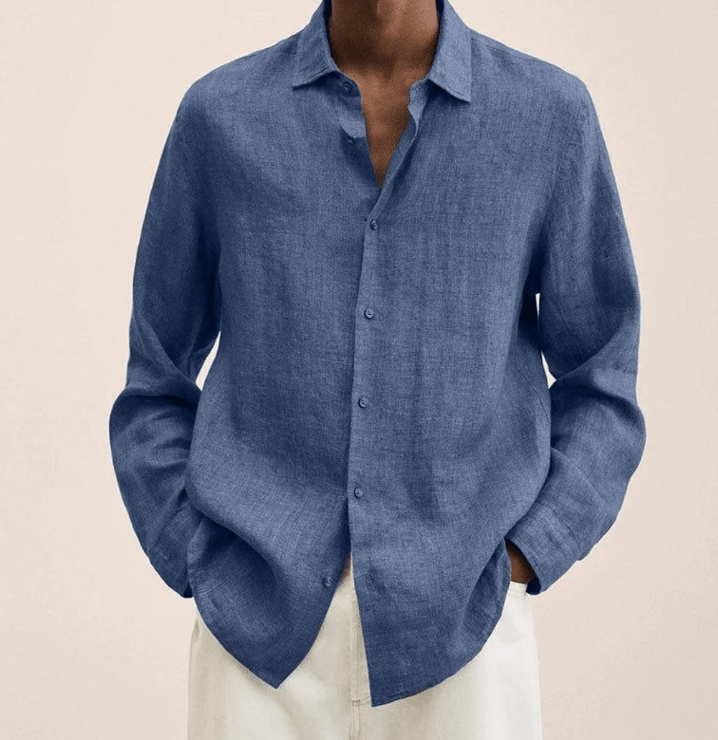 Men's cotton-linen shirt straight fit, breathable lightweight summer shirt