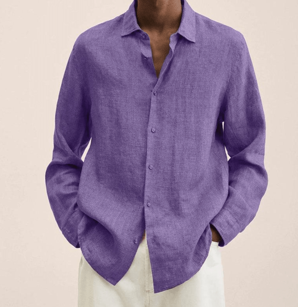 Men's cotton-linen shirt straight fit, breathable lightweight summer shirt