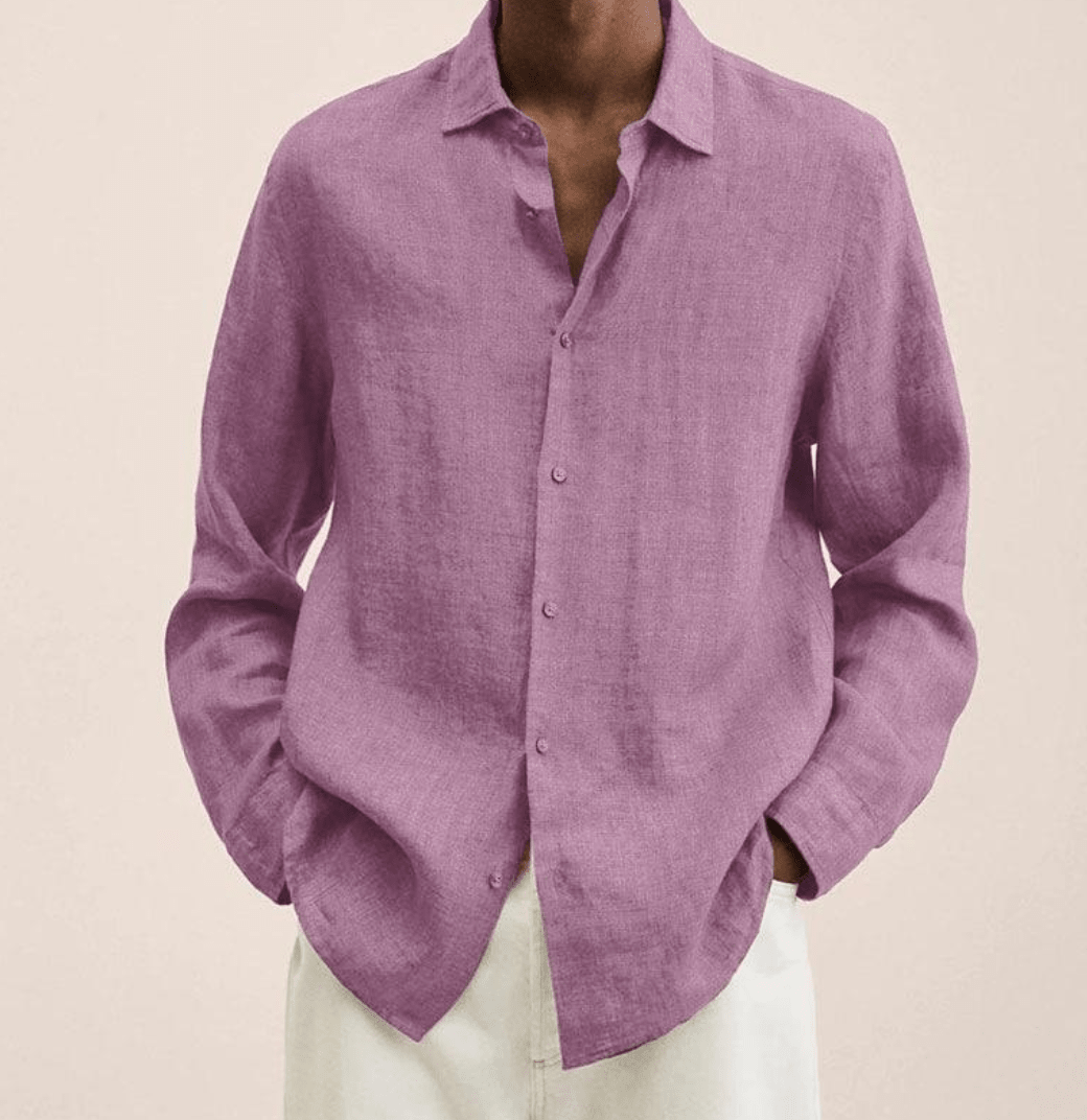 Men's cotton-linen shirt straight fit, breathable lightweight summer shirt