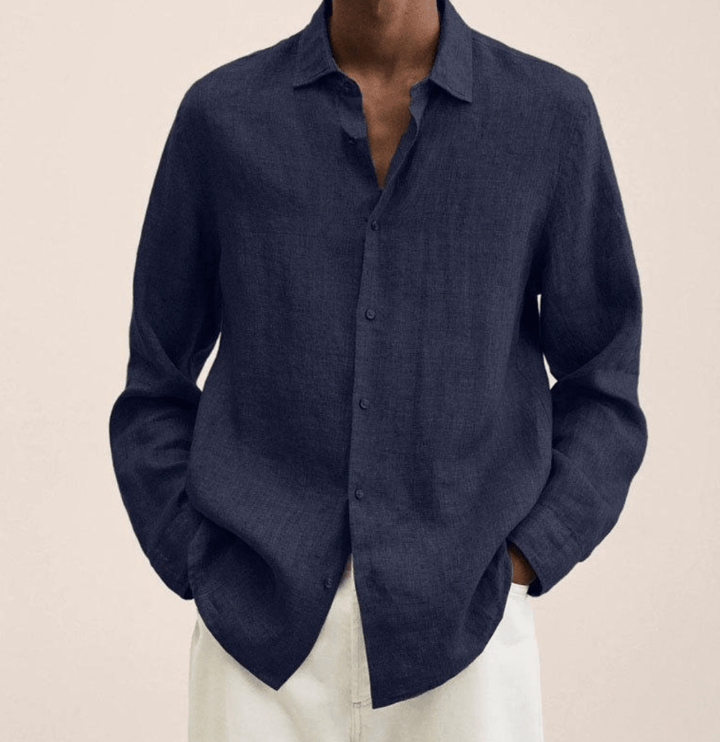 Men's cotton-linen shirt straight fit, breathable lightweight summer shirt