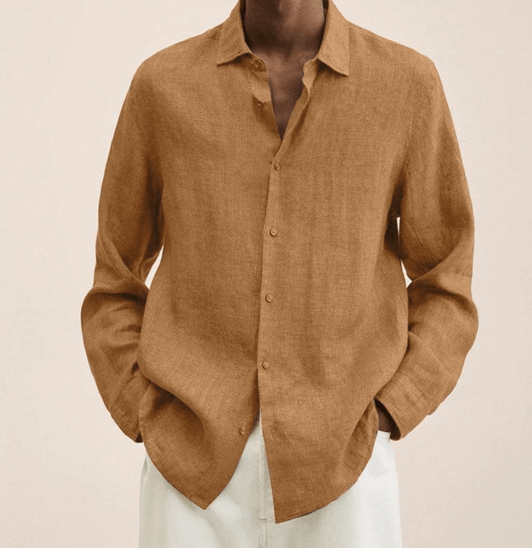 Men's cotton-linen shirt straight fit, breathable lightweight summer shirt