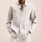 Men's cotton-linen shirt straight fit, breathable lightweight summer shirt