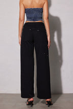 Women's utility jeans high waist wide leg black denim with pockets and metal studs