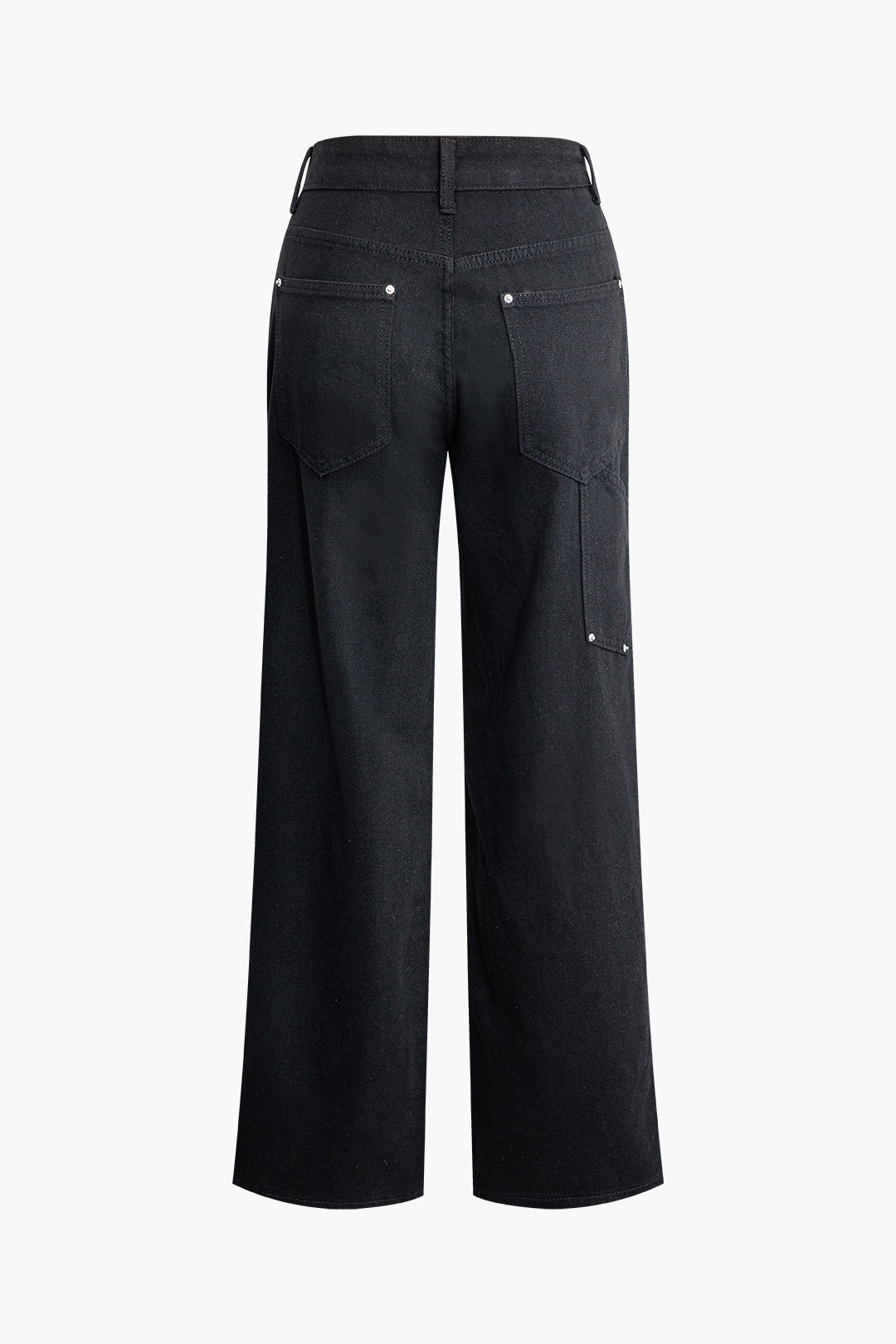 Women's utility jeans high waist wide leg black denim with pockets and metal studs