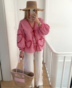 Women's heart blouse gingham ruffle tie-front romantic top