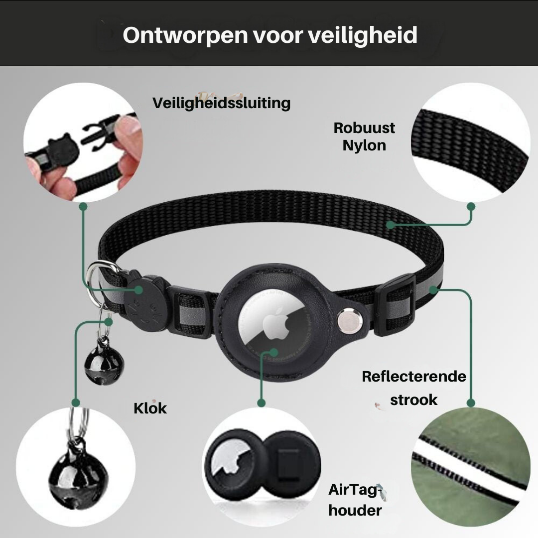 Cat GPS tracker collar with reflective design and quick release closure
