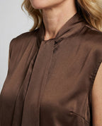 Sleeveless bow blouse women's satin viscose flowy office top