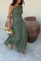 Women off shoulder maxi dress flowing full length silhouette