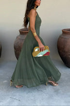 Women off shoulder maxi dress flowing full length silhouette
