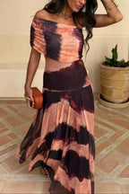 Women off shoulder maxi dress flowing full length silhouette