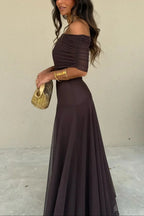 Women off shoulder maxi dress flowing full length silhouette