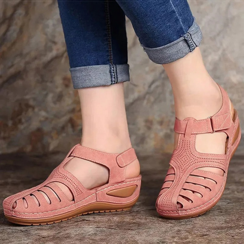 Women's orthopedic sandals with arch support and adjustable Velcro straps, Roman style