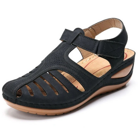 Women's orthopedic sandals with arch support and adjustable Velcro straps, Roman style