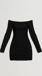 Women's off-shoulder bodycon mini dress with long sleeves and gathered detailing