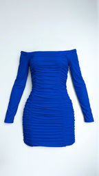 Women's off-shoulder bodycon mini dress with long sleeves and gathered detailing