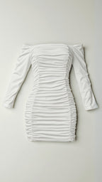Women's off-shoulder bodycon mini dress with long sleeves and gathered detailing