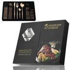 Cutlery set 24 piece stainless steel with gold accent, black white and rose handles