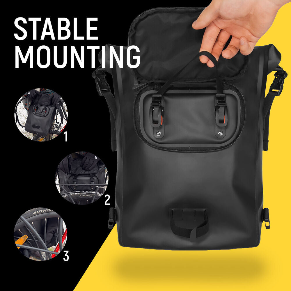 3-in-1 bike rack bag waterproof pannier and backpack 23L with reflective accents