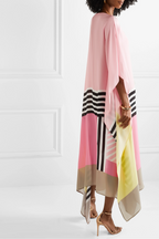Women geometric print kaftan maxi dress with batwing sleeves and asymmetric hem
