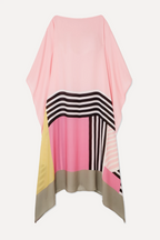 Women geometric print kaftan maxi dress with batwing sleeves and asymmetric hem