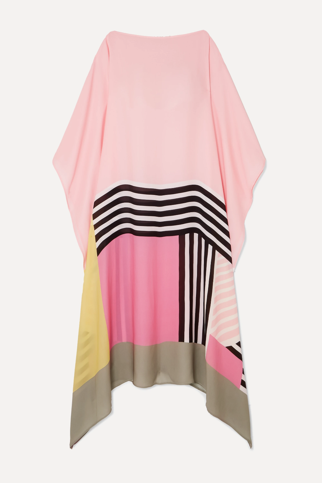 Women geometric print kaftan maxi dress with batwing sleeves and asymmetric hem