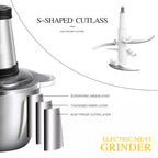 2L stainless steel food chopper 300W with 4 S-shaped blades and dual speed control