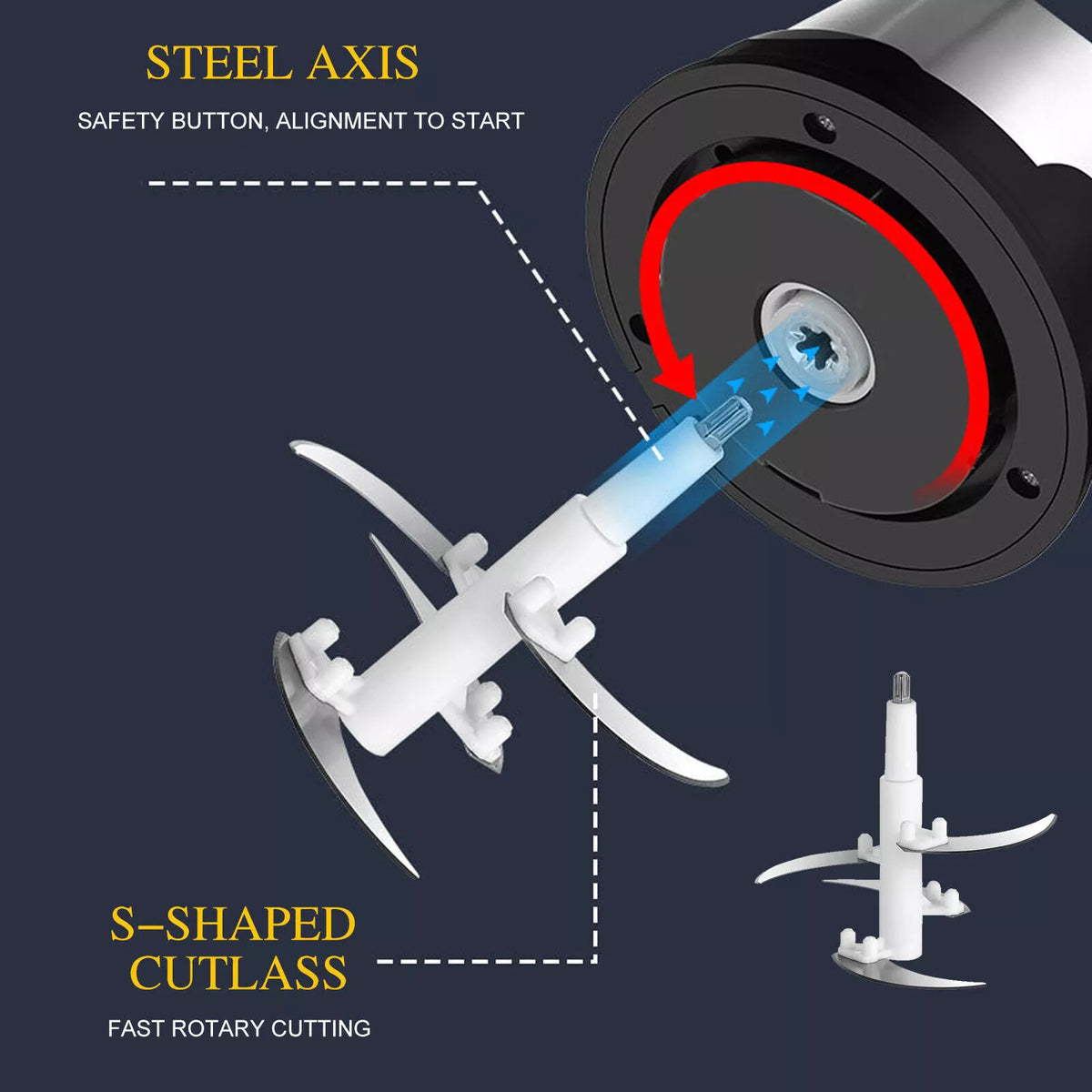 2L stainless steel food chopper 300W with 4 S-shaped blades and dual speed control