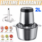 2L stainless steel food chopper 300W with 4 S-shaped blades and dual speed control