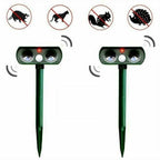Solar powered ultrasonic pest repeller with PIR motion sensor for outdoor garden use