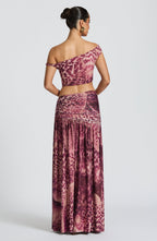 Maxi Skirt Floral Print Mesh Lined Thigh Split | Odette