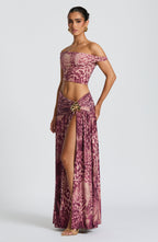 Maxi Skirt Floral Print Mesh Lined Thigh Split | Odette