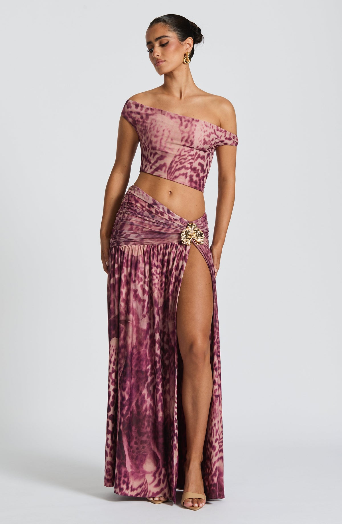Maxi Skirt Floral Print Mesh Lined Thigh Split | Odette