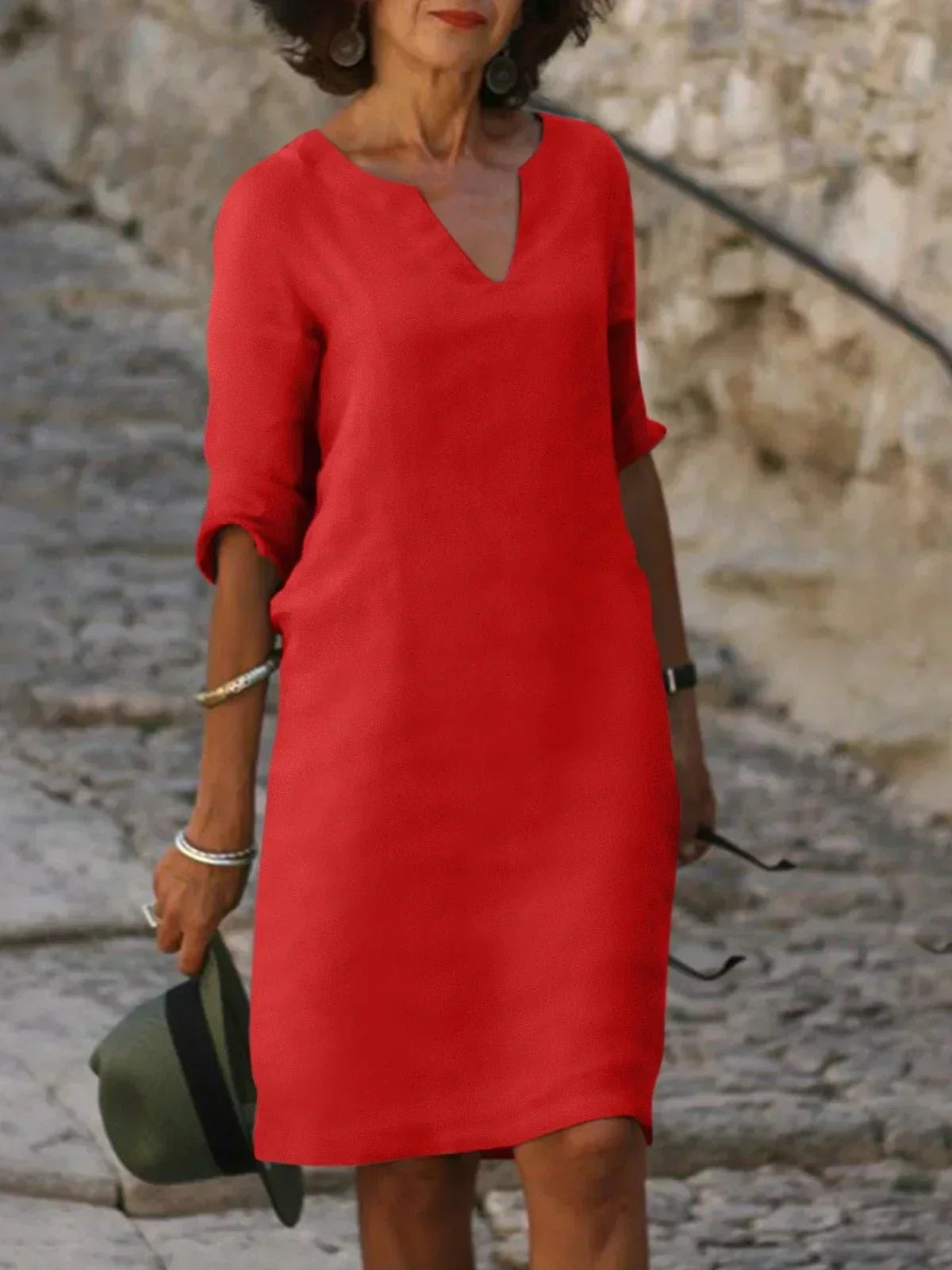 Women V-Neck Dress lightweight flattering silhouette multiple colours