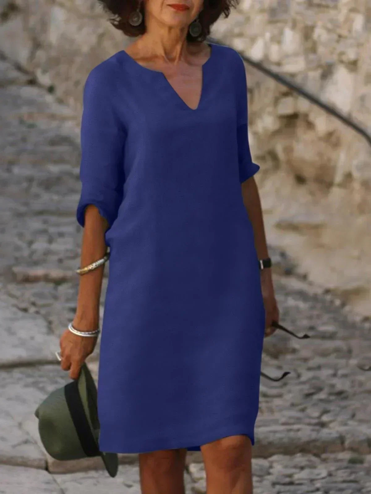 Women V-Neck Dress lightweight flattering silhouette multiple colours